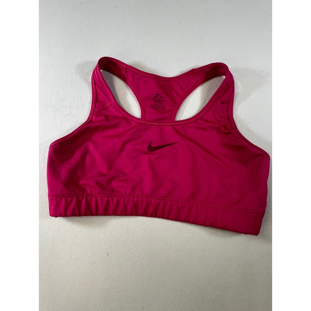 Nike Dri-FIT Womens Racerback Sports Bra Pink Medium Support Swoosh Logo L